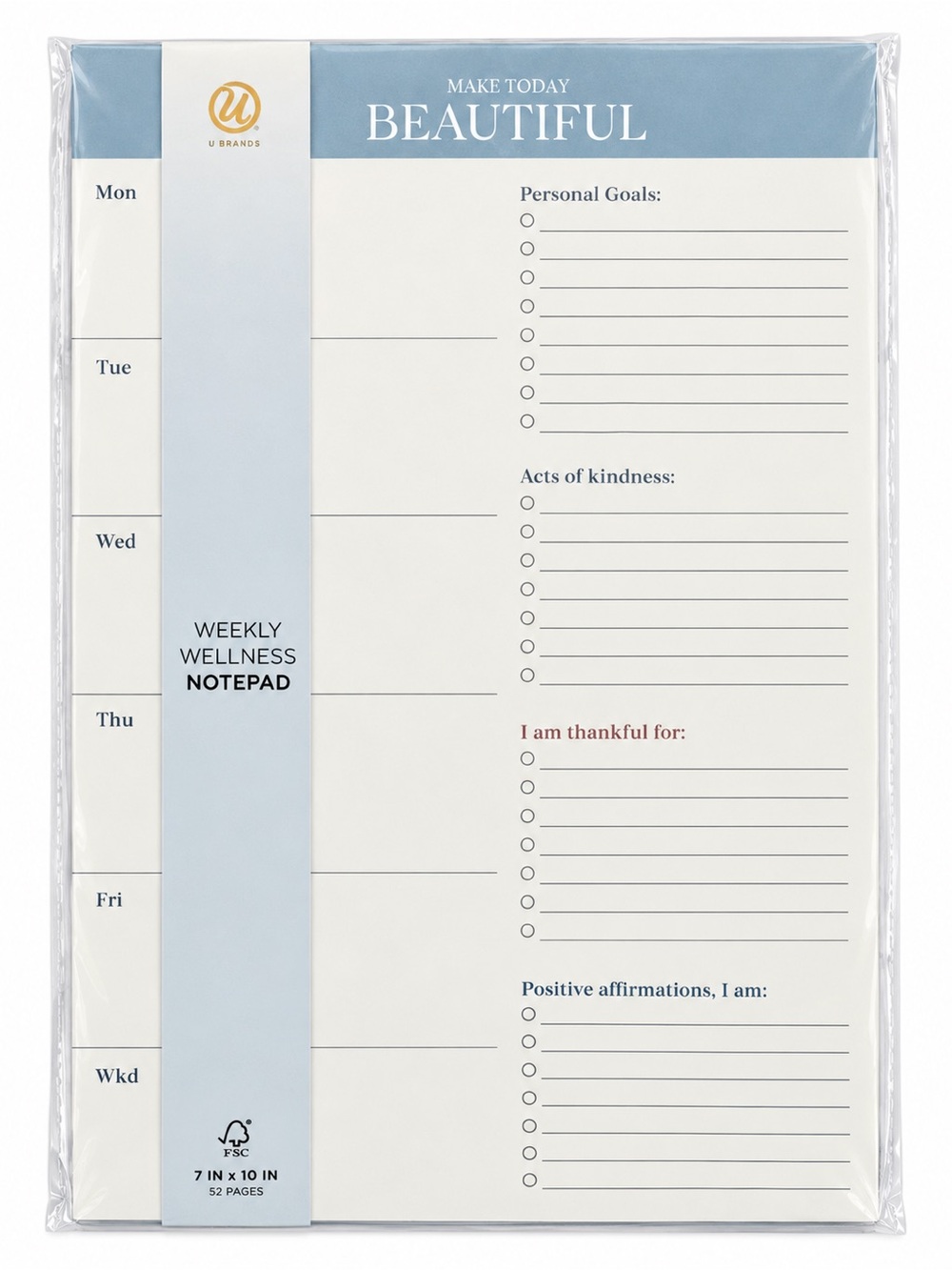 Make Today Beautiful Weekly Wellness Notepad - Light Blue